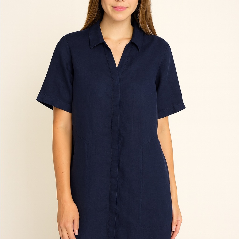 J Jill love linen Navy Blue Short Sleeve Dress size XL